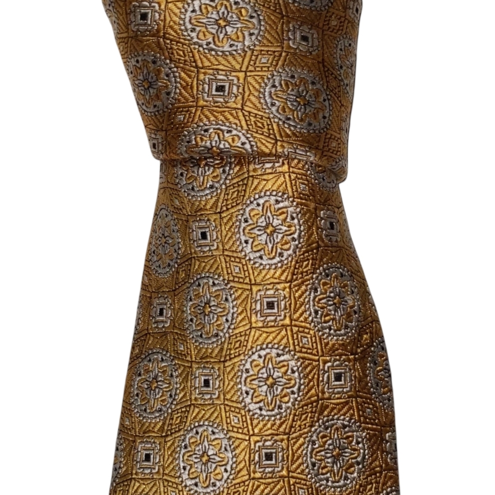 Robert Talbott Carmel Silk Necktie Mens Long Gold Floral Preppy Designer Tie EUC
